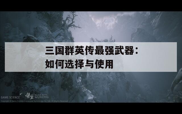 三国群英传最强武器：如何选择与使用